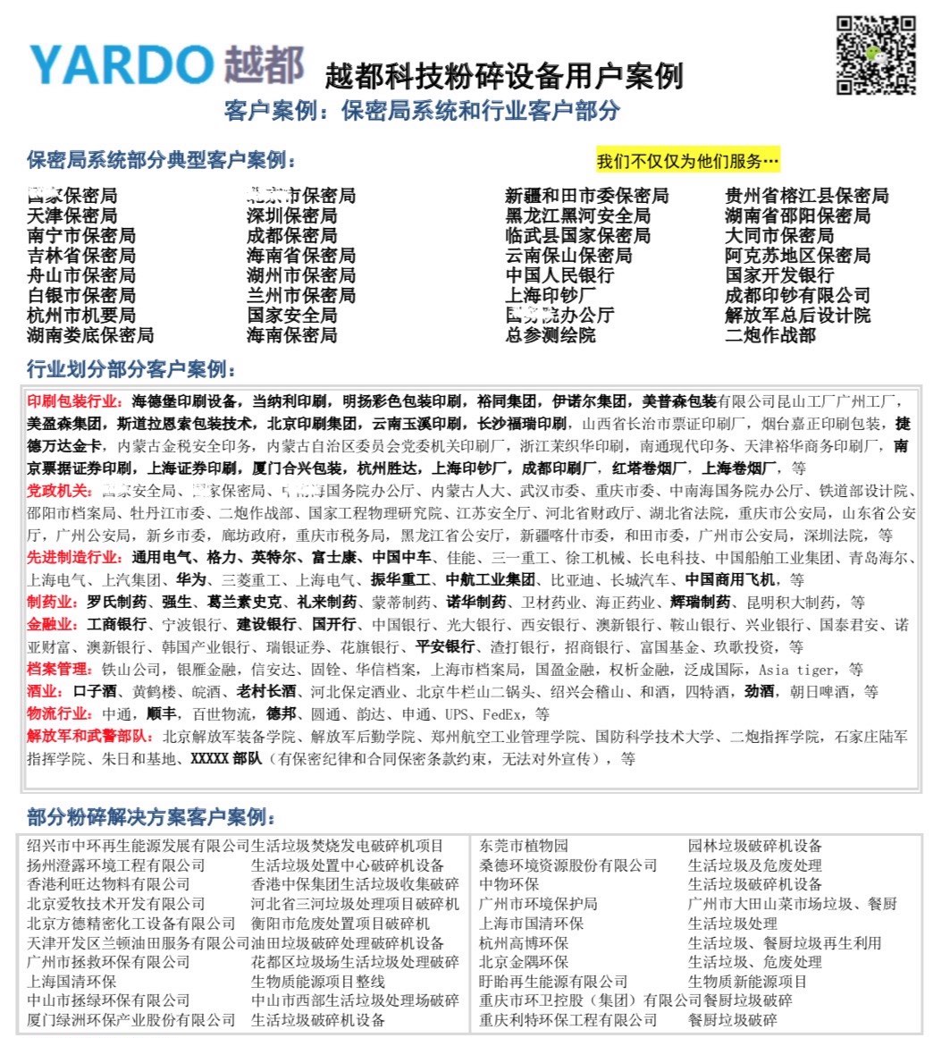 越都品牌粉碎設備和粉碎系統(tǒng)客戶案例